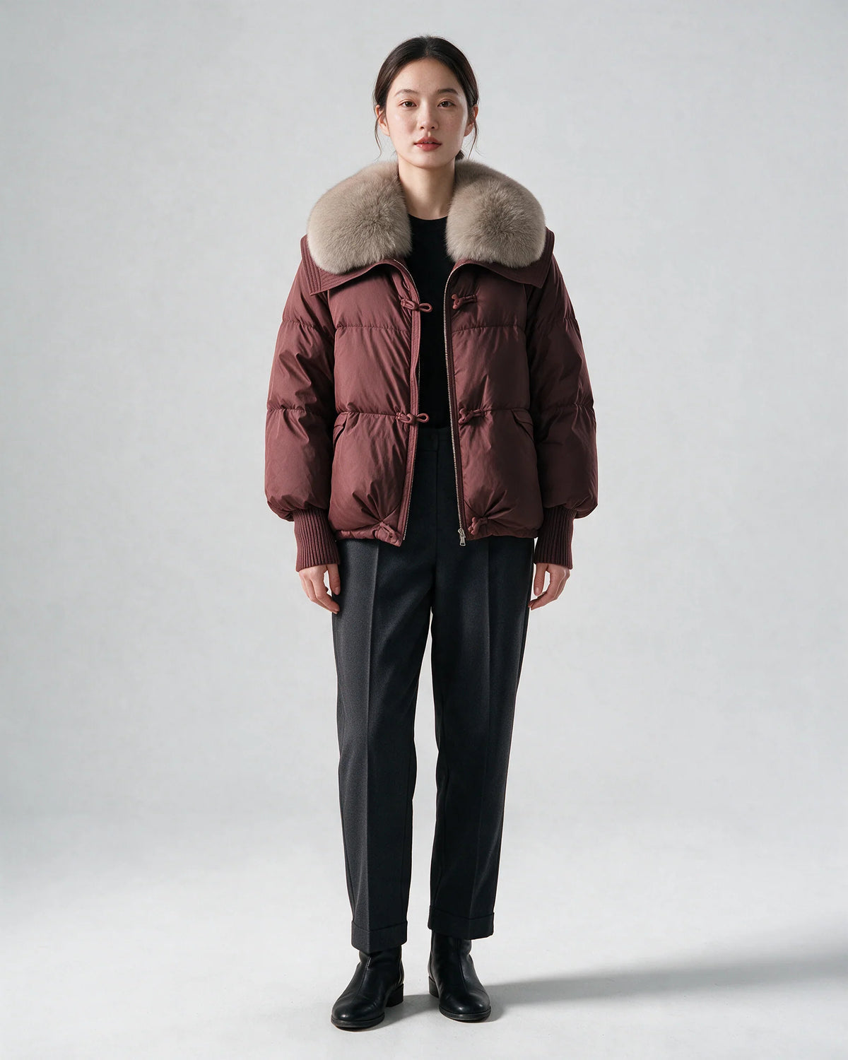 Coco Belle Burgundy Fur Puffer Jacket