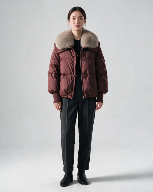 Coco Belle Burgundy Fur Puffer Jacket