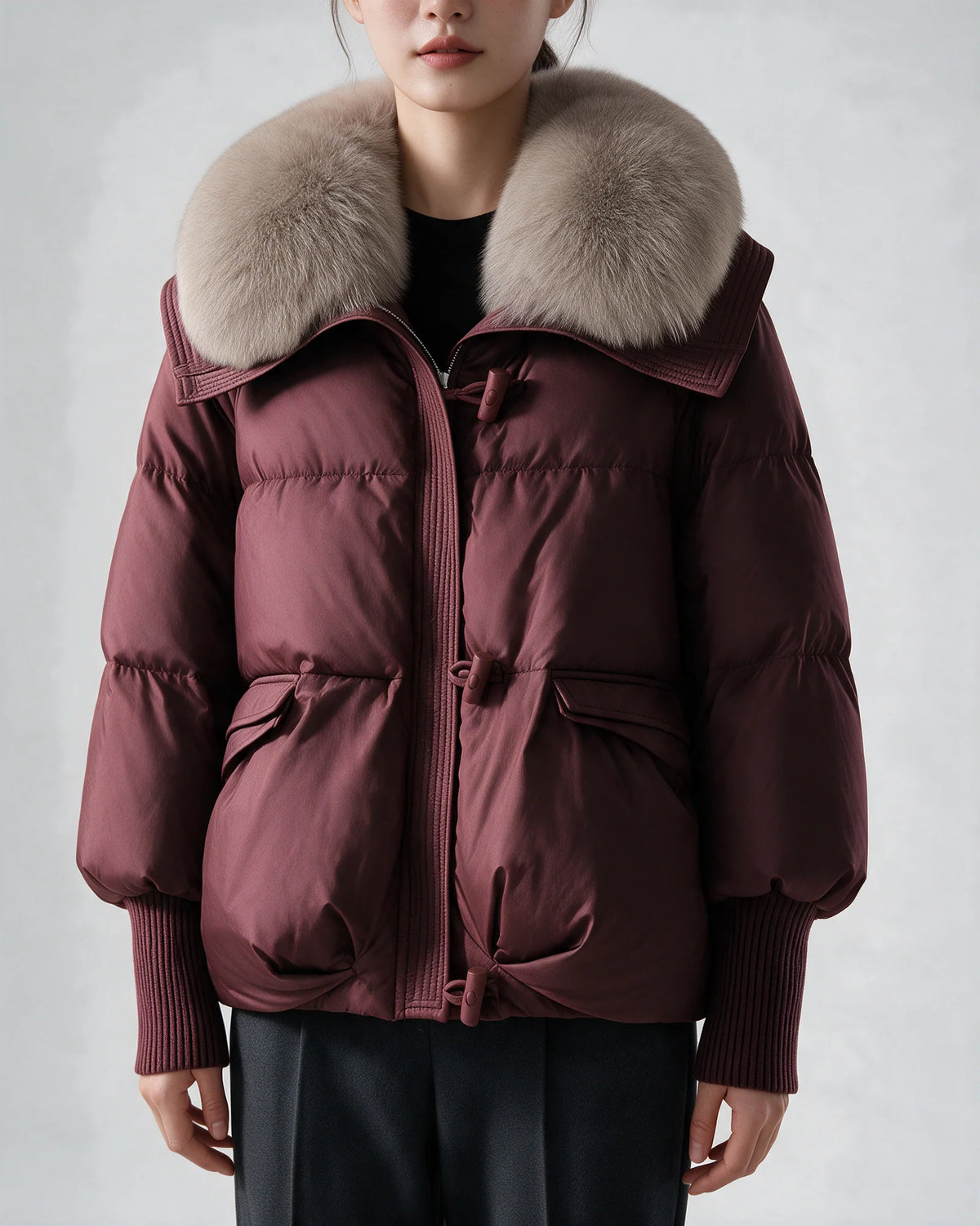 Coco Belle Burgundy Fur Puffer Jacket